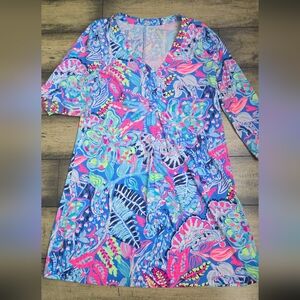 Lilly Pulitzer Blue and Pink Swim Coverup Tropical Flair